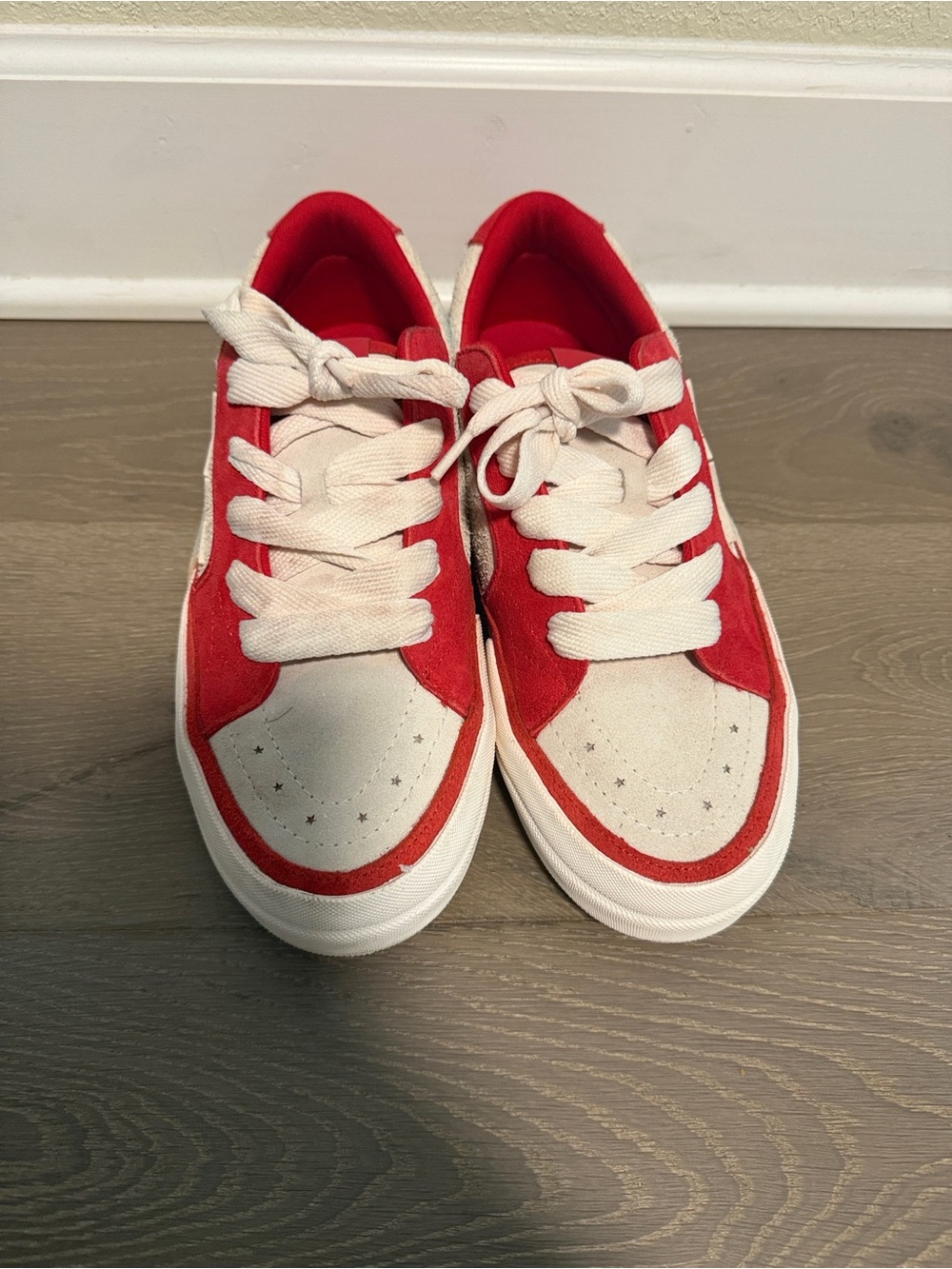 AMIRI Red and White Low-Top Skate Sneakers